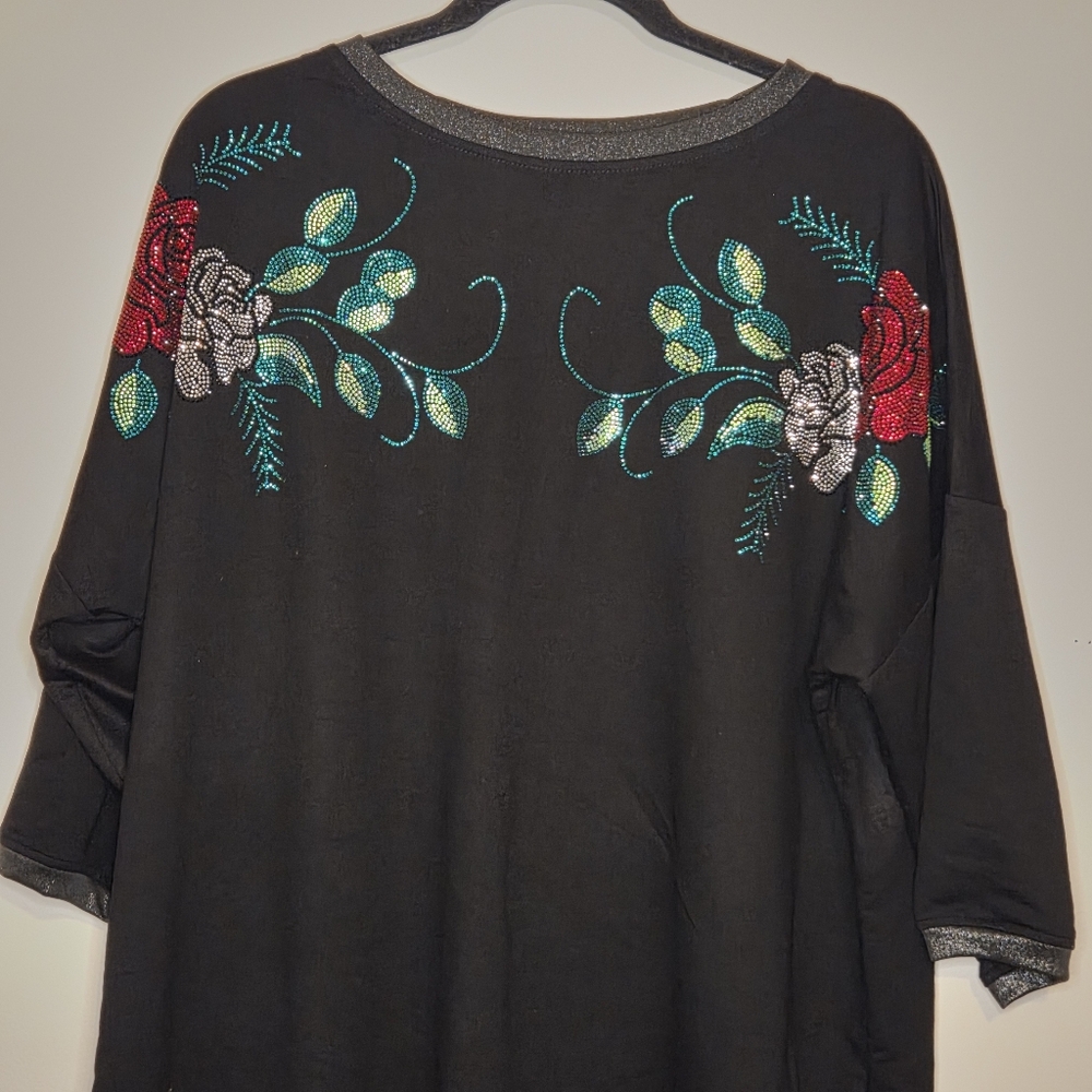 Queen Tina Plus Size 3 Rose Vine Embellished Sparkly Top Shoulder Accents - Picture 7 of 10